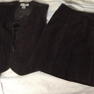 Darling brown leather vest/skirt set